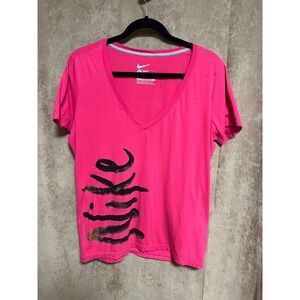 Nike Womens Slim Fit‎ V-Neck T-Shirt Pink Graphic Logo XL Short Sleeve Tee